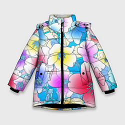 Куртка зимняя для девочки Летний цветочный паттерн Fashion trend 2025, цвет: 3D-черный