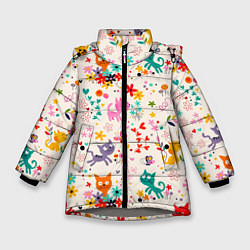 Куртка зимняя для девочки COLORFUL FUNNY KITTENS, цвет: 3D-светло-серый