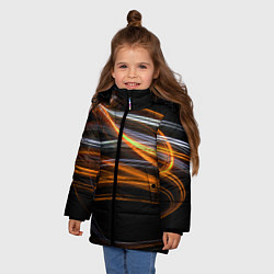 Куртка зимняя для девочки Волнообразные линии неона - Оранжевый, цвет: 3D-красный — фото 2