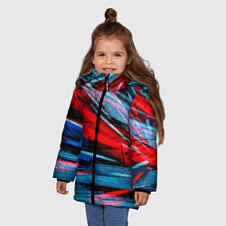 Куртка зимняя для девочки Неоновые прерывающиеся линии - Красный и голубой, цвет: 3D-светло-серый — фото 2