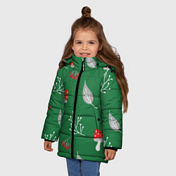 Куртка зимняя для девочки Грибочки на зеленом фоне, паттерн, цвет: 3D-красный — фото 2