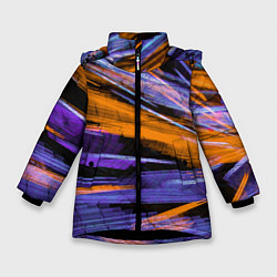 Куртка зимняя для девочки Неоновые прерывающиеся линии - Оранжевый и фиолето, цвет: 3D-черный