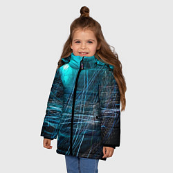 Куртка зимняя для девочки Неоновые волны и линии - Голубой, цвет: 3D-красный — фото 2