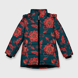 Куртка зимняя для девочки Red flowers texture, цвет: 3D-черный