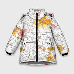 Куртка зимняя для девочки Минималистическая цветочная композиция Watercolour, цвет: 3D-светло-серый