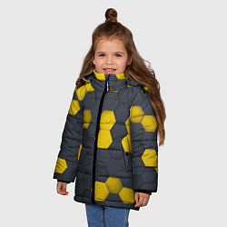 Куртка зимняя для девочки Разноцветные Соты Пчёл, цвет: 3D-черный — фото 2