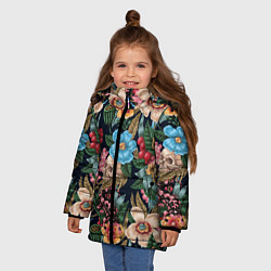 Куртка зимняя для девочки Паттерн из цветов, черепов и саламандр, цвет: 3D-светло-серый — фото 2