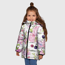 Куртка зимняя для девочки Летний красочный паттерн из цветков розы и ягод еж, цвет: 3D-черный — фото 2