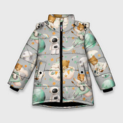 Зимняя куртка для девочки Львенок на ракете на сером