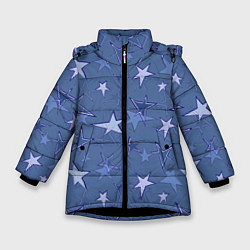 Куртка зимняя для девочки Gray-Blue Star Pattern, цвет: 3D-черный