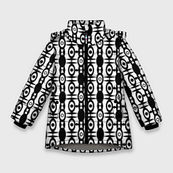Куртка зимняя для девочки Черно-белый современный узор, цвет: 3D-светло-серый