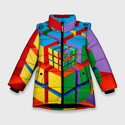 Куртка зимняя для девочки Цветные кубики КУБОКУБ, цвет: 3D-черный