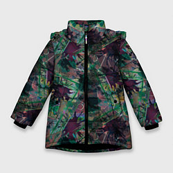 Куртка зимняя для девочки Абстрактный гранжевый принт с кляксами и штрихами, цвет: 3D-черный
