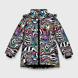 Куртка зимняя для девочки Цветная оптическая иллюзия, цвет: 3D-черный