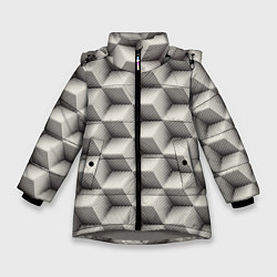 Куртка зимняя для девочки 3D Куб Оптическая иллюзия 3D Cube, цвет: 3D-светло-серый