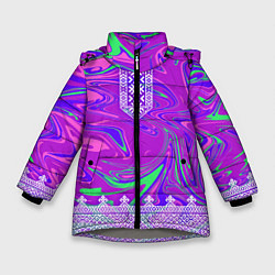 Куртка зимняя для девочки Славянская рубаха с разводами, цвет: 3D-светло-серый