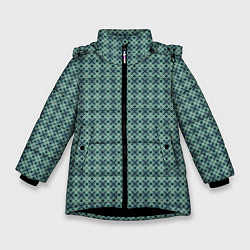 Куртка зимняя для девочки Мелкий бирюзовый клетчатый узор, цвет: 3D-черный