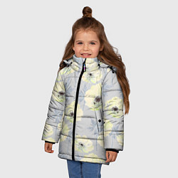 Куртка зимняя для девочки Желтые анемоны на сером, цвет: 3D-светло-серый — фото 2