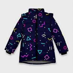Куртка зимняя для девочки Neon geometric shapes, цвет: 3D-светло-серый