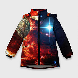 Куртка зимняя для девочки Яркая звезда в космическом пространстве, цвет: 3D-светло-серый