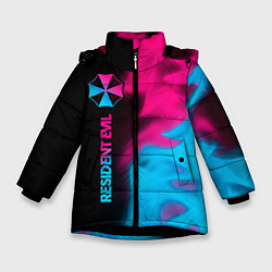 Куртка зимняя для девочки Resident Evil Logo Neon Gradient, цвет: 3D-черный