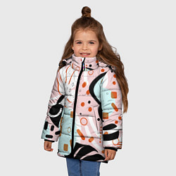 Куртка зимняя для девочки Абстрактные фигуры с пальмовыми листами на розовом, цвет: 3D-светло-серый — фото 2