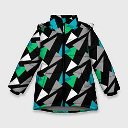 Куртка зимняя для девочки Разноцветные треугольники на черном фоне, цвет: 3D-светло-серый