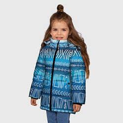 Куртка зимняя для девочки Узор в стиле бохо на синем фоне, цвет: 3D-светло-серый — фото 2