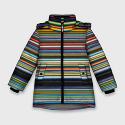 Куртка зимняя для девочки Абстрактное множество разноцветных линий, цвет: 3D-светло-серый