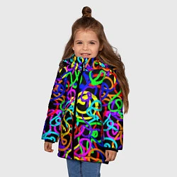 Куртка зимняя для девочки Неоновый беспорядок, цвет: 3D-светло-серый — фото 2