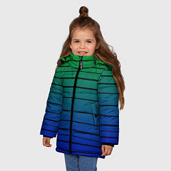 Куртка зимняя для девочки Черные полосы на синем, зеленом градиенте, цвет: 3D-светло-серый — фото 2