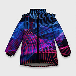 Куртка зимняя для девочки Неоновые электронные волнообразные линии, цвет: 3D-светло-серый