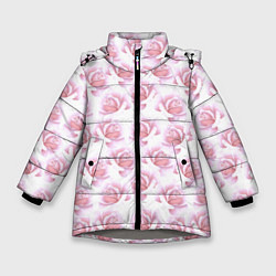 Куртка зимняя для девочки Нежные розы - паттерн, цвет: 3D-светло-серый