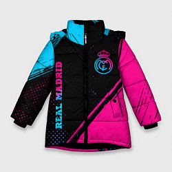 Зимняя куртка для девочки Real Madrid - neon gradient: символ и надпись верт