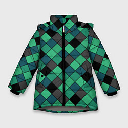 Куртка зимняя для девочки Зеленый клетчатый узор Изумрудный, цвет: 3D-светло-серый