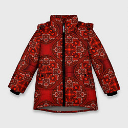 Куртка зимняя для девочки Красные абстрактные круглые узоры, цвет: 3D-светло-серый