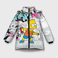 Зимняя куртка для девочки Барт Симпсон на фоне стены с граффити
