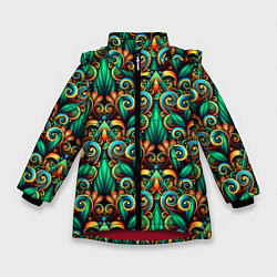 Куртка зимняя для девочки Объемные яркие узоры, цвет: 3D-красный