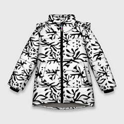 Куртка зимняя для девочки Черно белый абстрактный модный узор, цвет: 3D-светло-серый