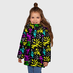 Куртка зимняя для девочки Неоновый абстрактный узор на черном фоне, цвет: 3D-красный — фото 2
