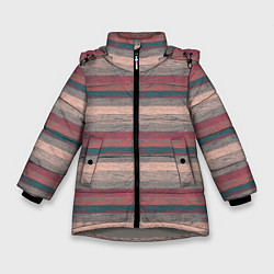 Зимняя куртка для девочки Серые, бежевые, красные полосы с текстурой дерева