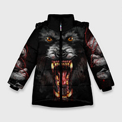 Куртка зимняя для девочки Злой волк с открытой пастью, цвет: 3D-черный