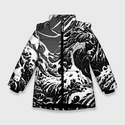Зимняя куртка для девочки Черно-белые волны