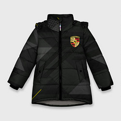 Куртка зимняя для девочки Porsche - logo, цвет: 3D-светло-серый