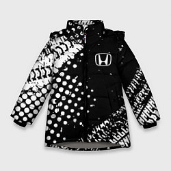 Куртка зимняя для девочки Honda - белые следы шин, цвет: 3D-светло-серый