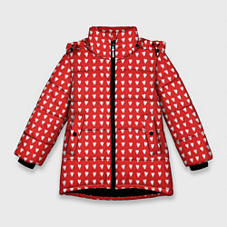 Зимняя куртка для девочки Красные сердечки паттерн