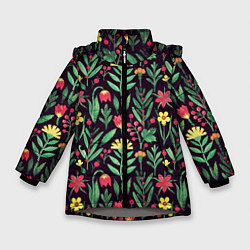 Куртка зимняя для девочки Цветочный акварельный паттерн, цвет: 3D-светло-серый