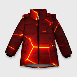 Куртка зимняя для девочки Красные неоновые геометрические плиты, цвет: 3D-светло-серый