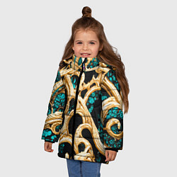 Куртка зимняя для девочки Золотые ветви, цвет: 3D-черный — фото 2