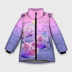 Куртка зимняя для девочки BTS красивые бабочки, цвет: 3D-светло-серый